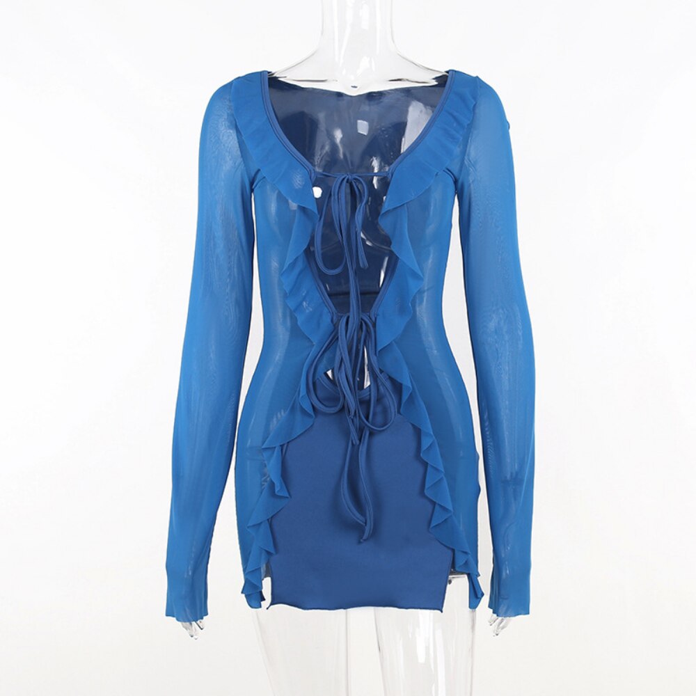 Summer Tight Mesh See Though Print Mini Dress