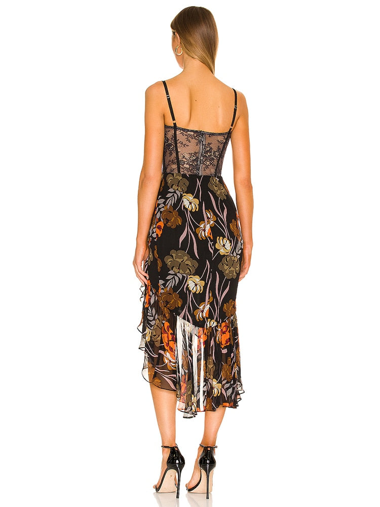 Summer Elegant Sleeveless Print Asymmetrical Hem Dress