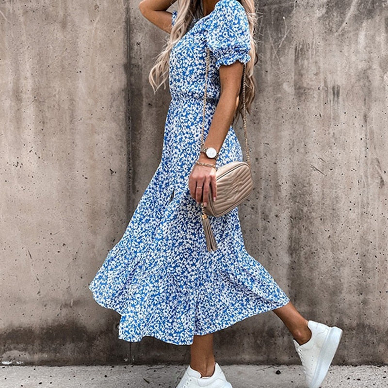 Vintage Floral Print Dress
