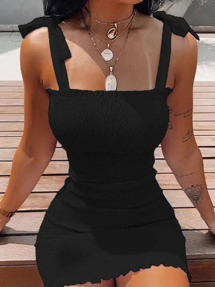 Summer Fashion White Sling Strapless Folds Mini Slim Pencil Print Tank Dress