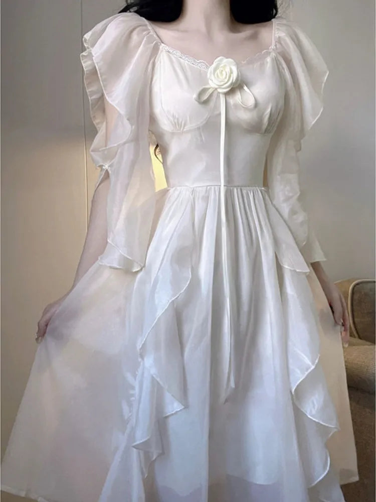 White Korean Elegant Dress