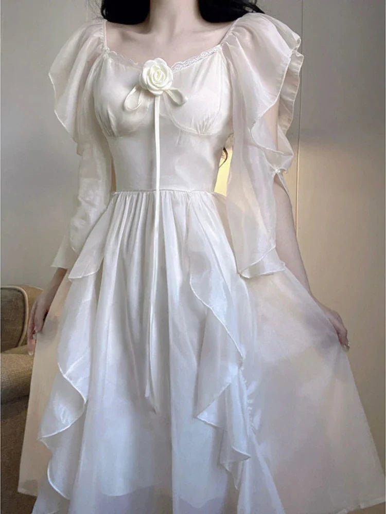 White Korean Elegant Dress