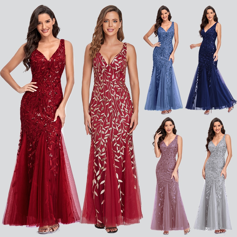 Sleeveless V-neck Tulle Sequins Cocktail Dress