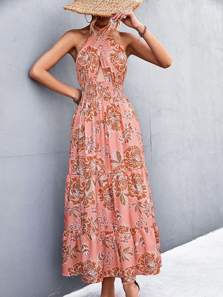Summer Cross Halter Long Dress