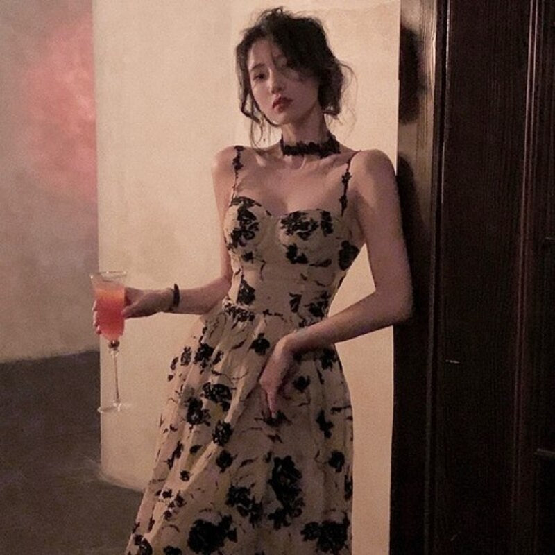Summer Floral Strap Midi Dress