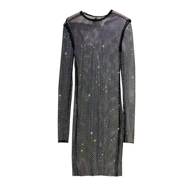 Female See Through Rhinestone Party Dress