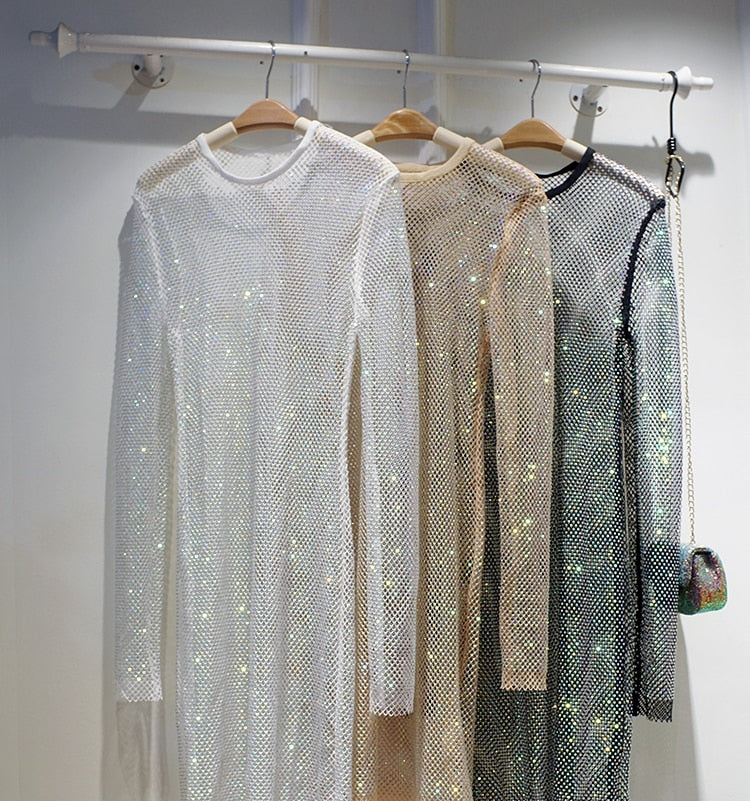 Female See Through Rhinestone Party Dress