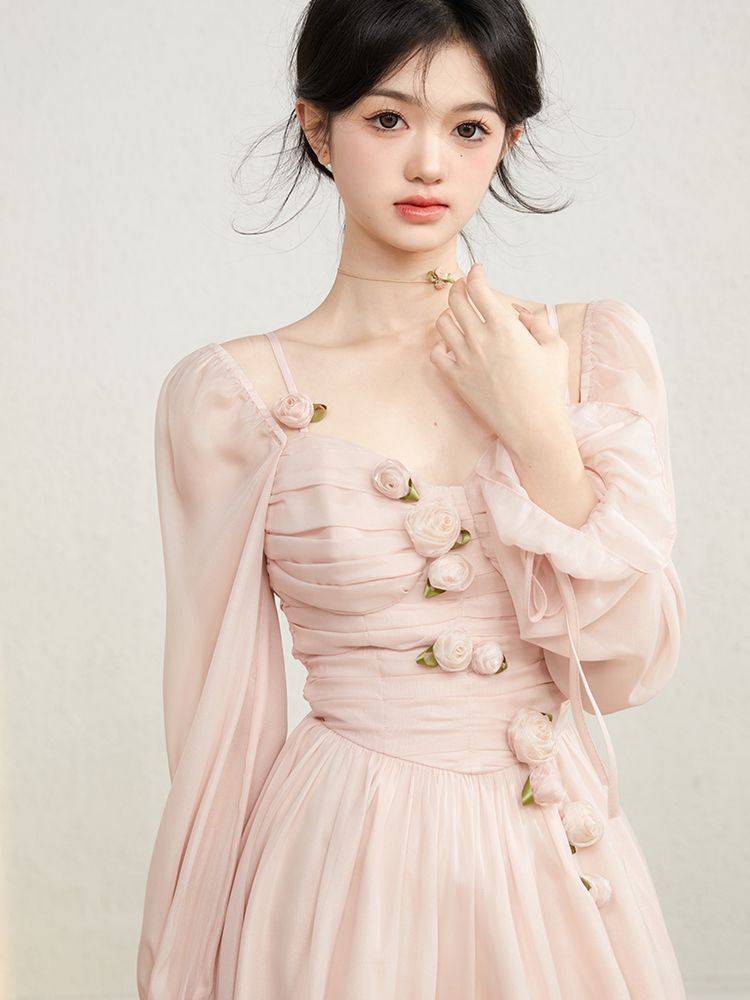Sweet Sexy Chiffon Strap Dress Women Slim Y2k Party Mini Dress