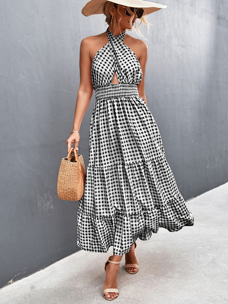Summer Cross Halter Long Dress