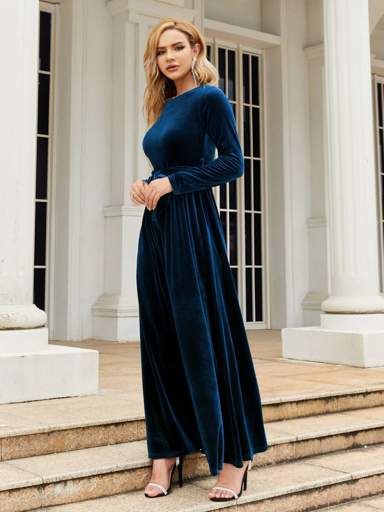 Velvet Solid Color Premium Formal Evening Vestidos Festa Luxo Rojo Maxi Dress