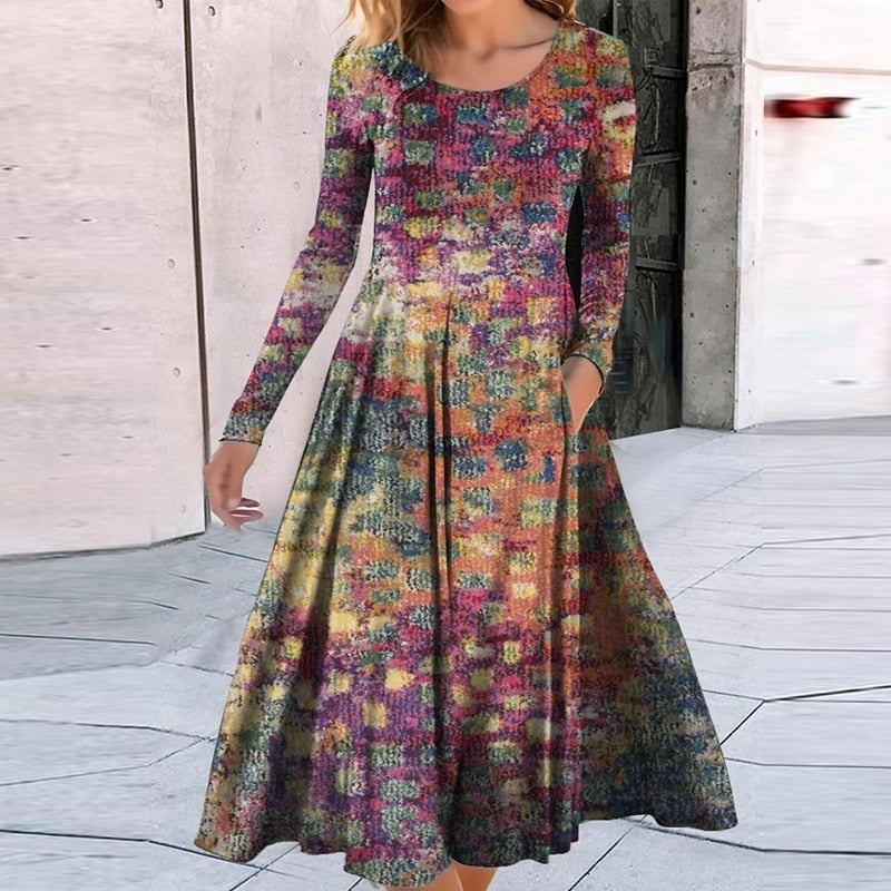 Vintage Fashion Pattern Print Boho Long Dress