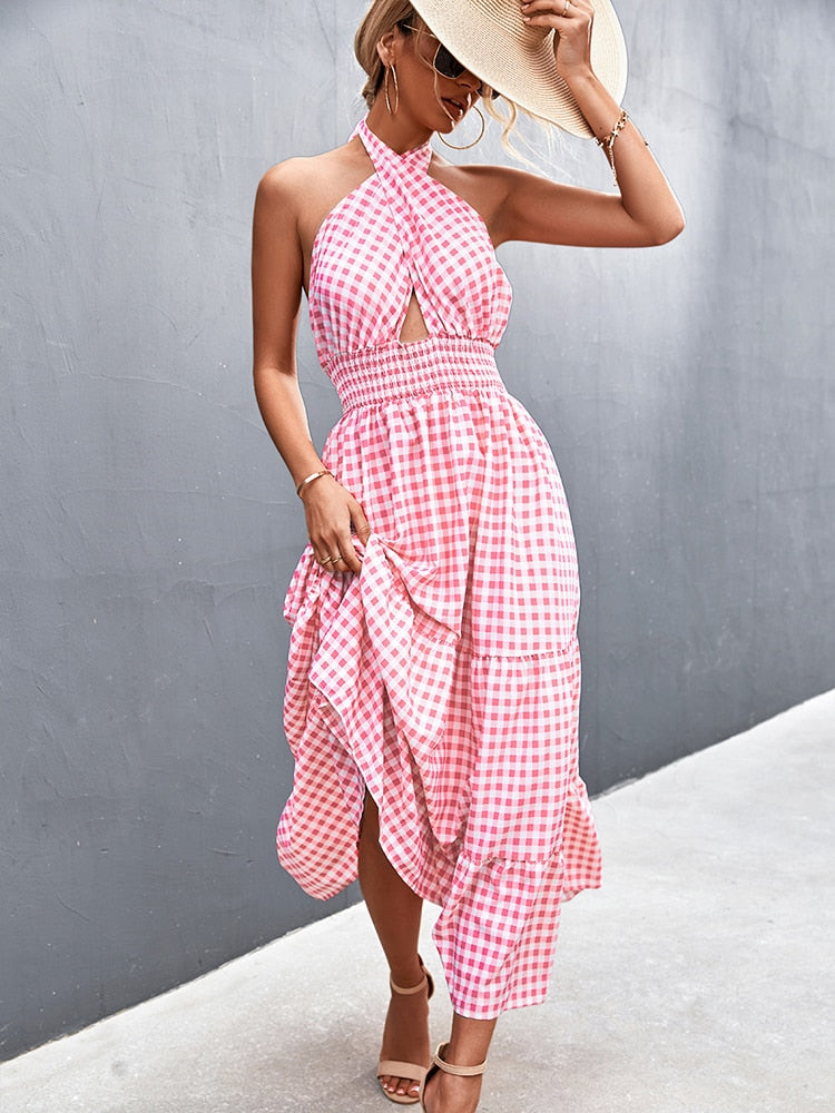 Summer Cross Halter Long Dress
