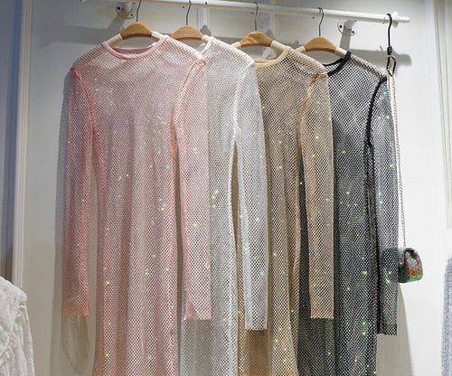 Female See Through Rhinestone Party Dress