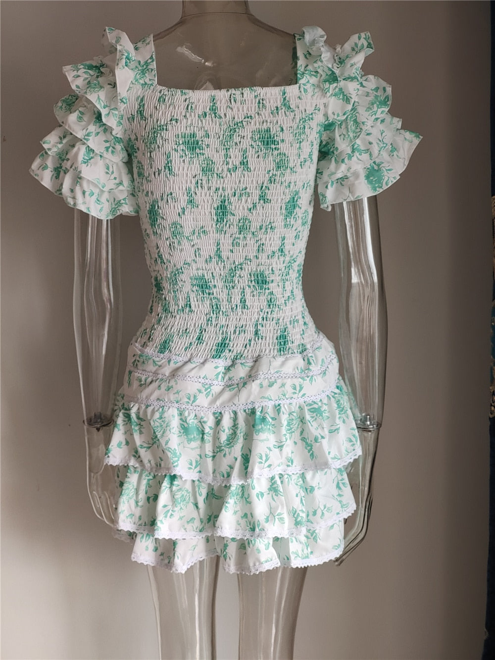 Summer and Autumn Short Sleeve Ruffle Pink V-neck Sexy Mini Dress