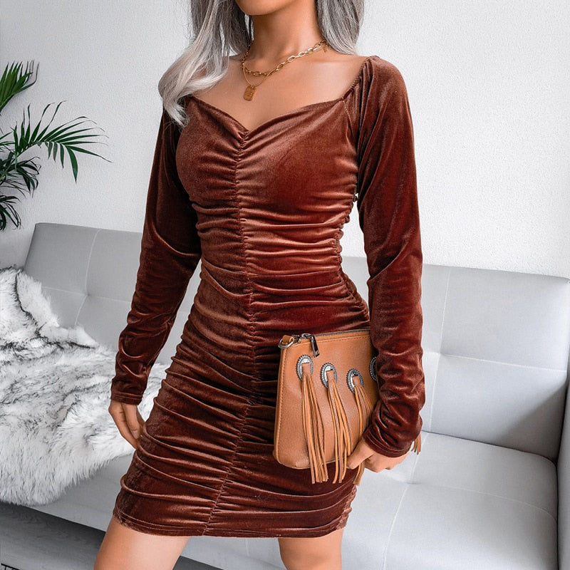 Autumn Long Sleeve Turtleneck Bodycon Mini Dress