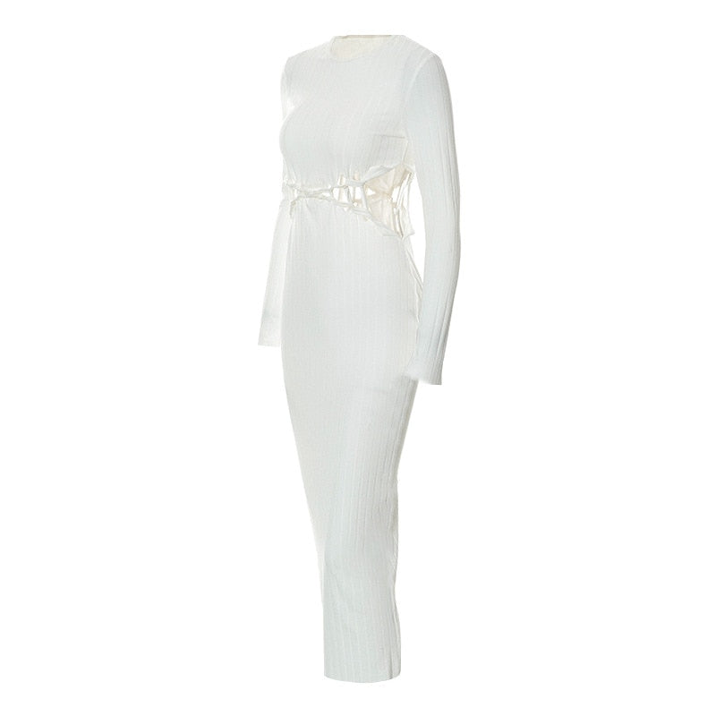 Solid Sexy Hollow Out Long Sleeve Maxi Dress