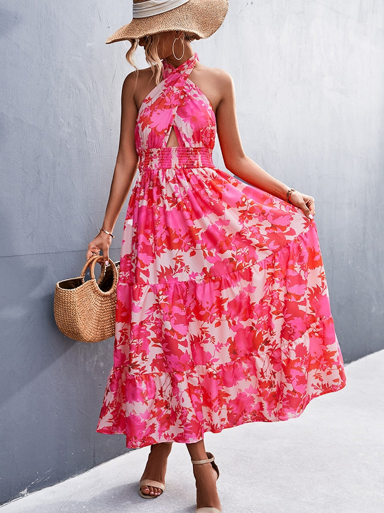 Summer Cross Halter Long Dress
