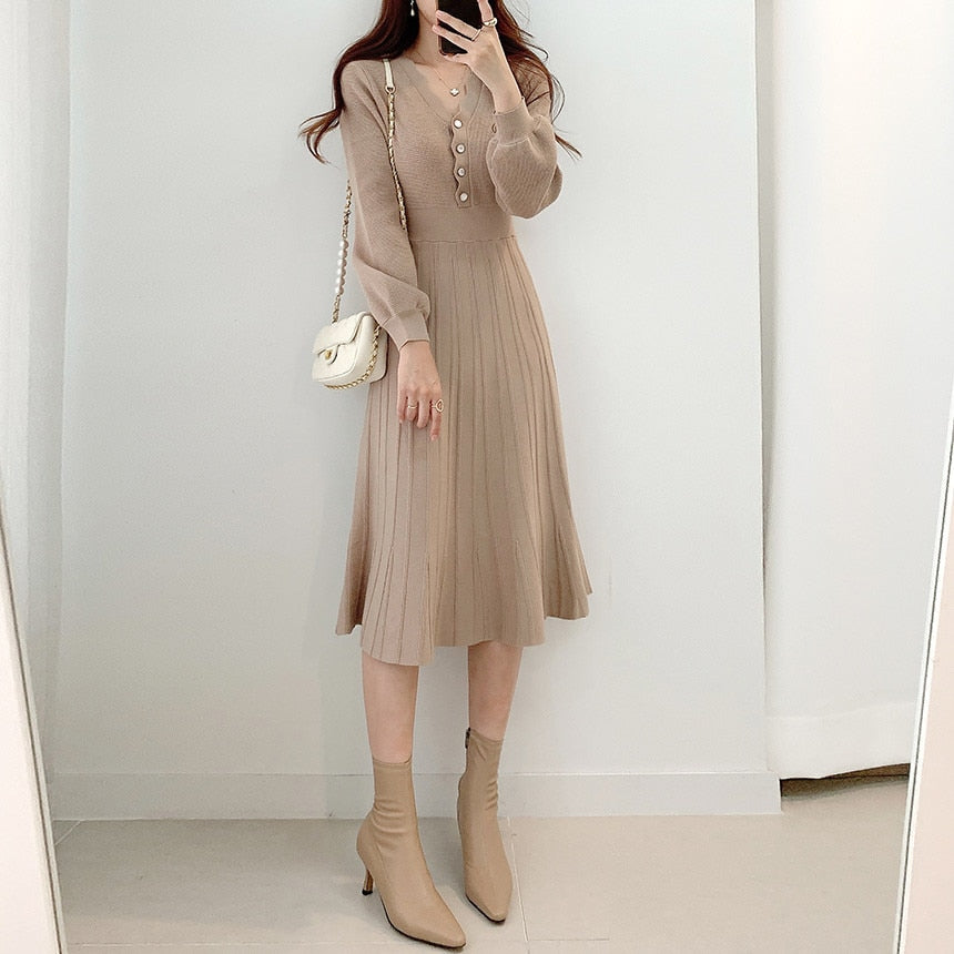 Vintage One Piece Korean Pleated Dress