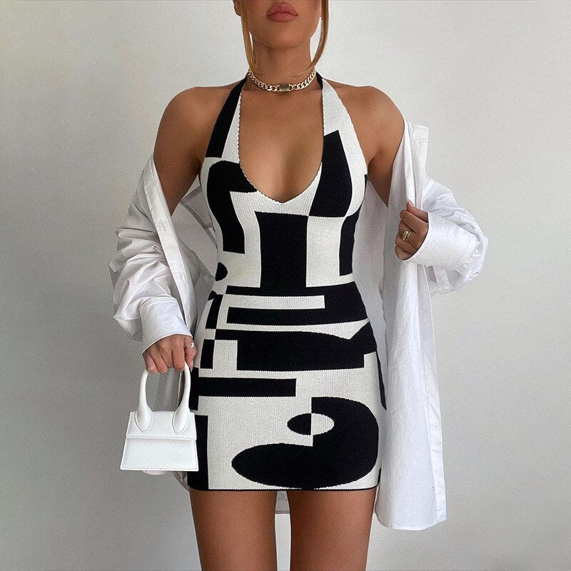 V Neck Trendyol Halter Lace Up Tight Sweater Dress