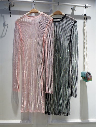 Female See Through Rhinestone Party Dress