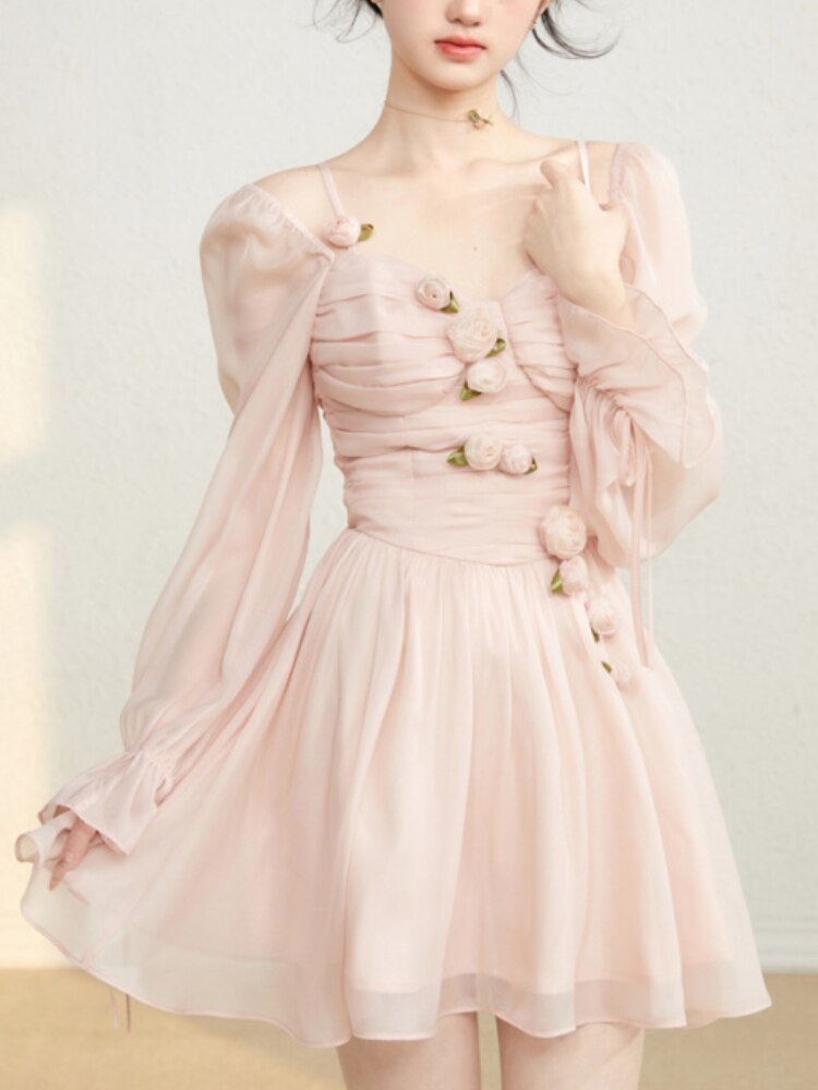 Sweet Sexy Chiffon Strap Dress Women Slim Y2k Party Mini Dress