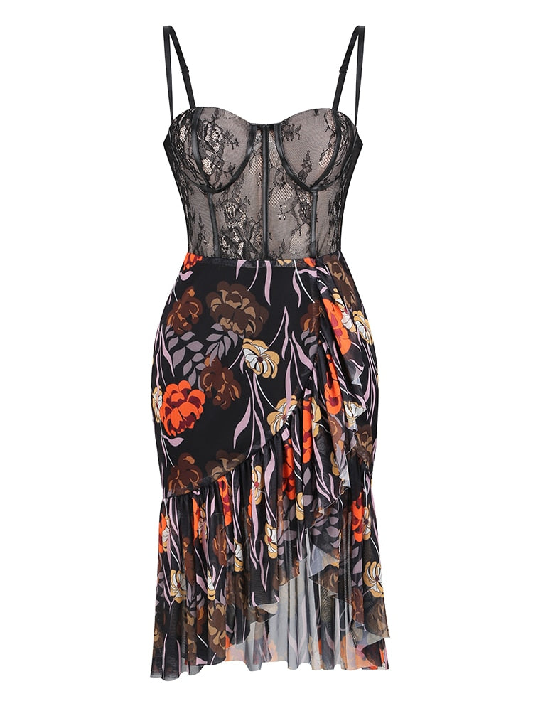 Summer Elegant Sleeveless Print Asymmetrical Hem Dress