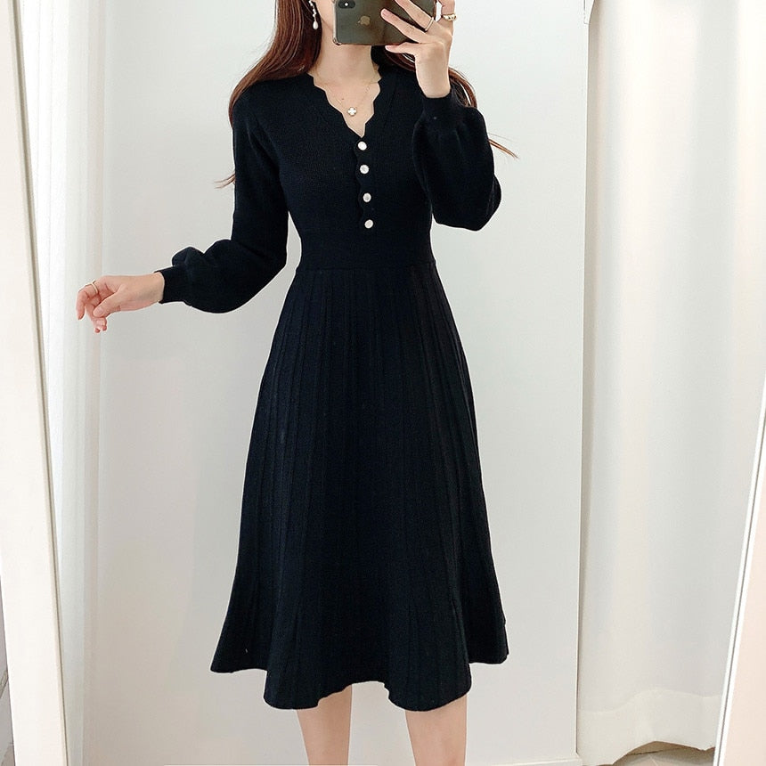 Vintage One Piece Korean Pleated Dress