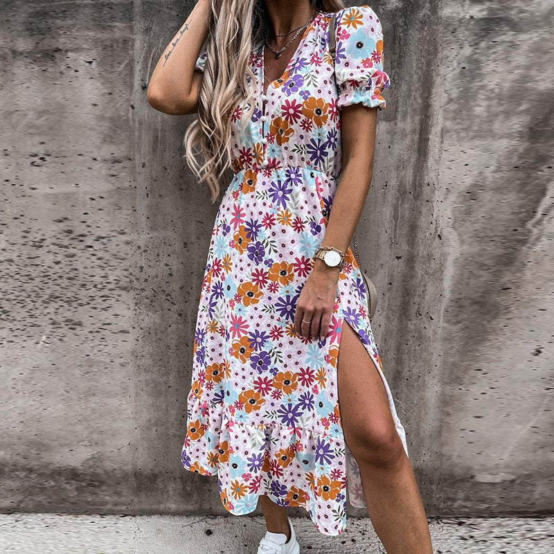 Vintage Floral Print Dress