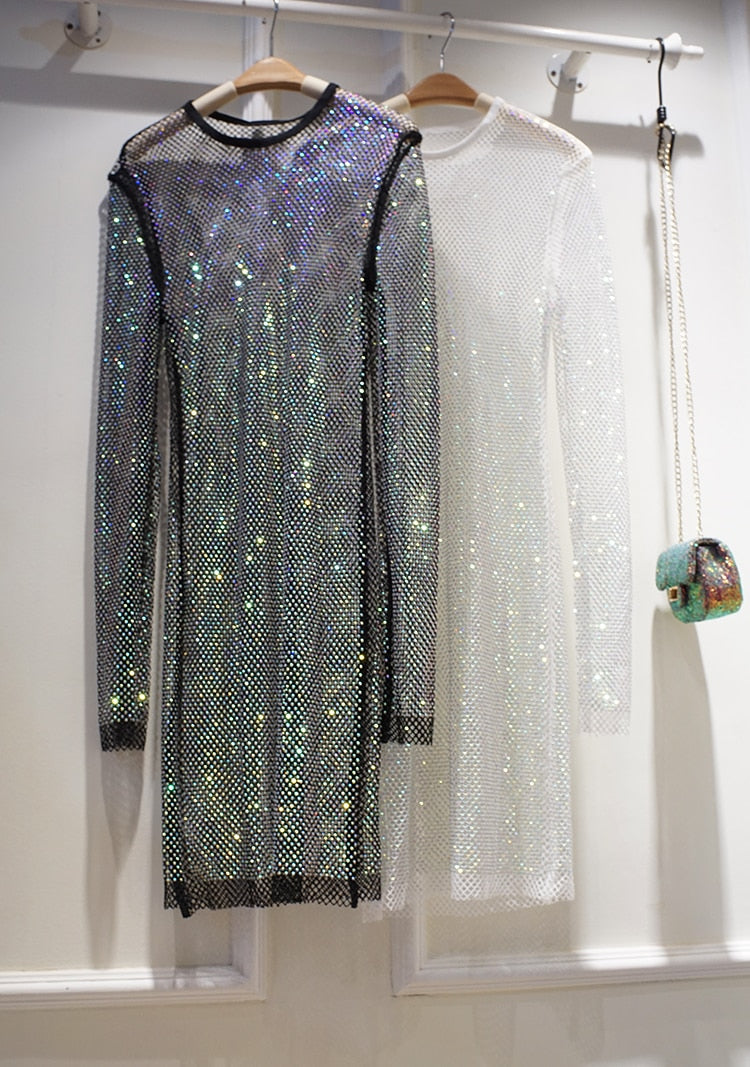 Female See Through Rhinestone Party Dress