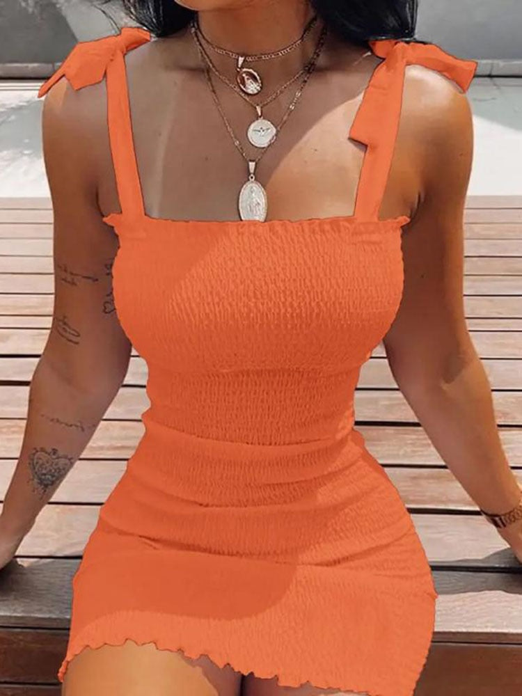 Summer Fashion White Sling Strapless Folds Mini Slim Pencil Print Tank Dress