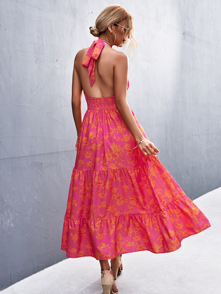 Summer Cross Halter Long Dress