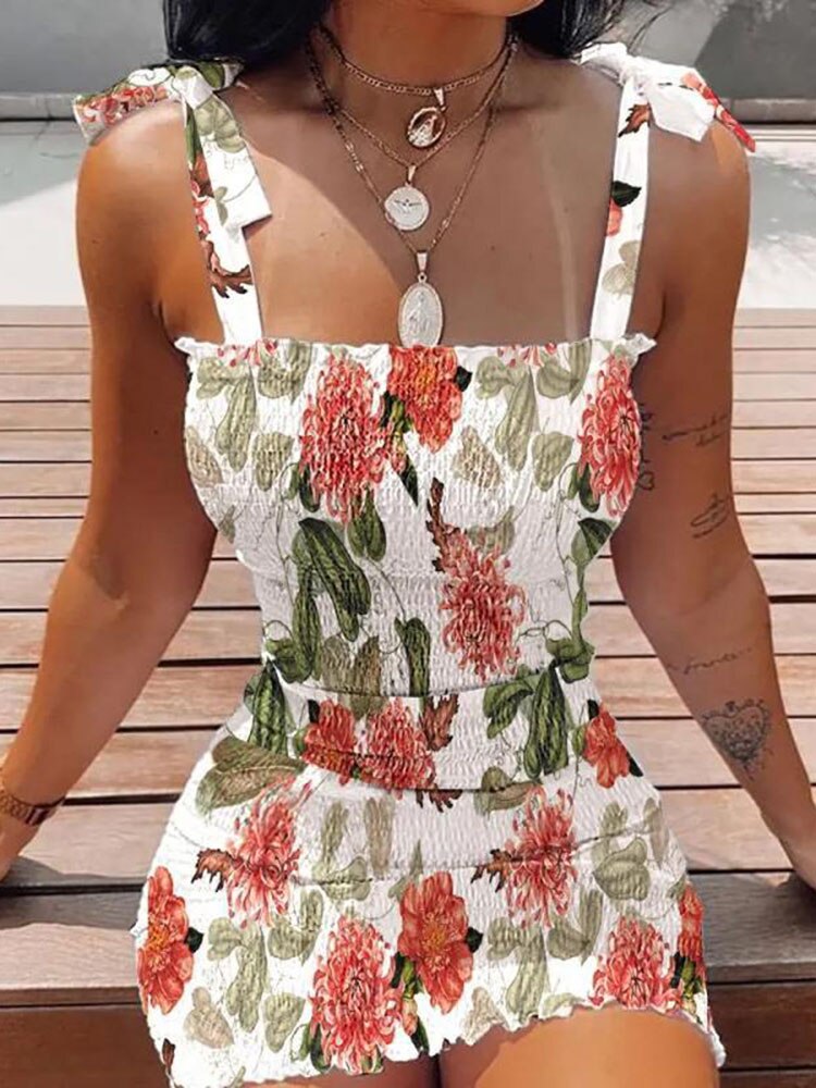 Summer Fashion White Sling Strapless Folds Mini Slim Pencil Print Tank Dress