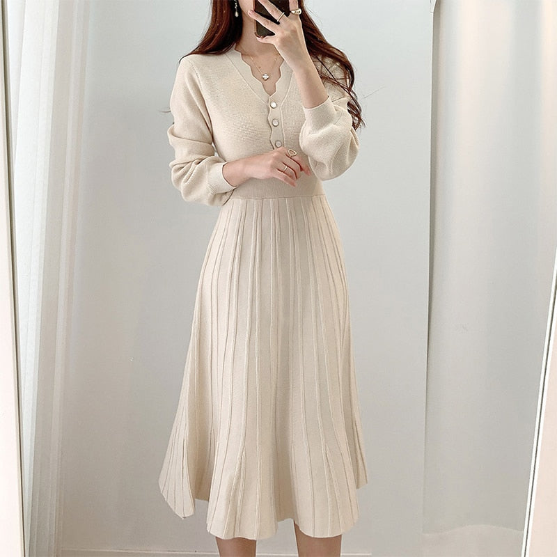 Vintage One Piece Korean Pleated Dress