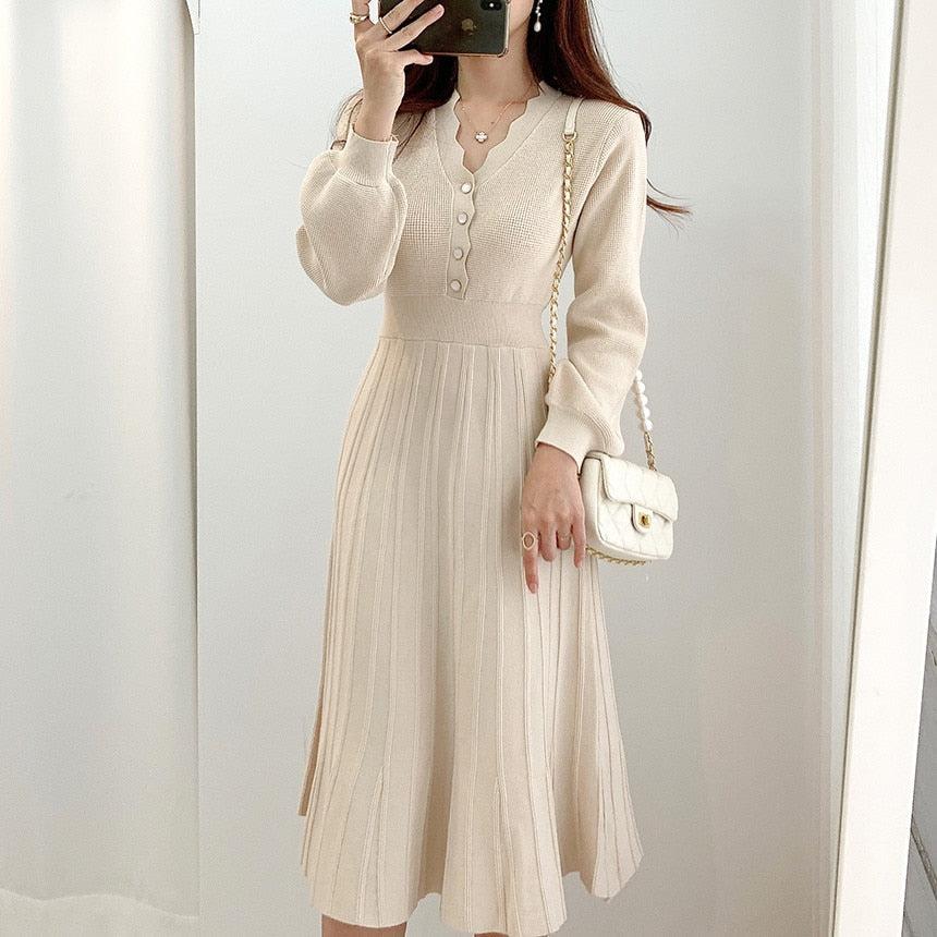 Vintage One Piece Korean Pleated Dress