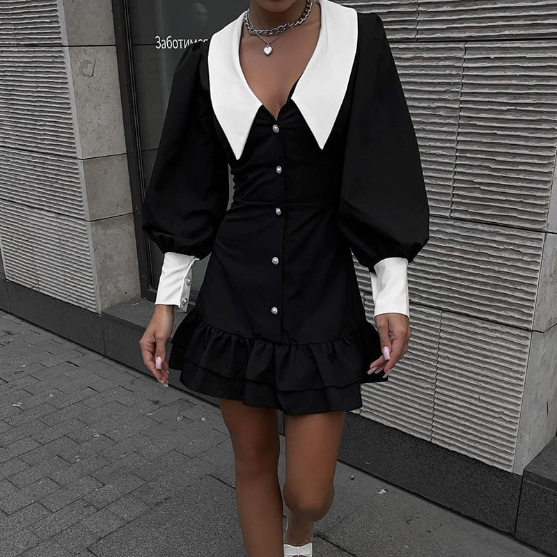 Spring Autumn Sexy V-neck Mini Dress