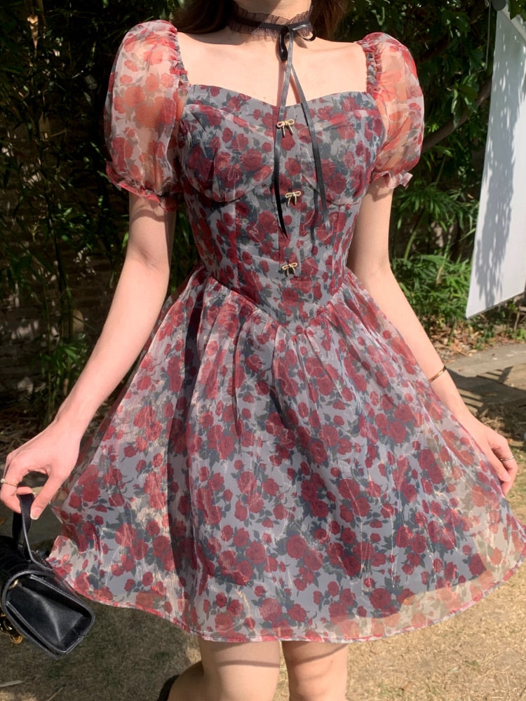 Vintage Flower Sexy Dress