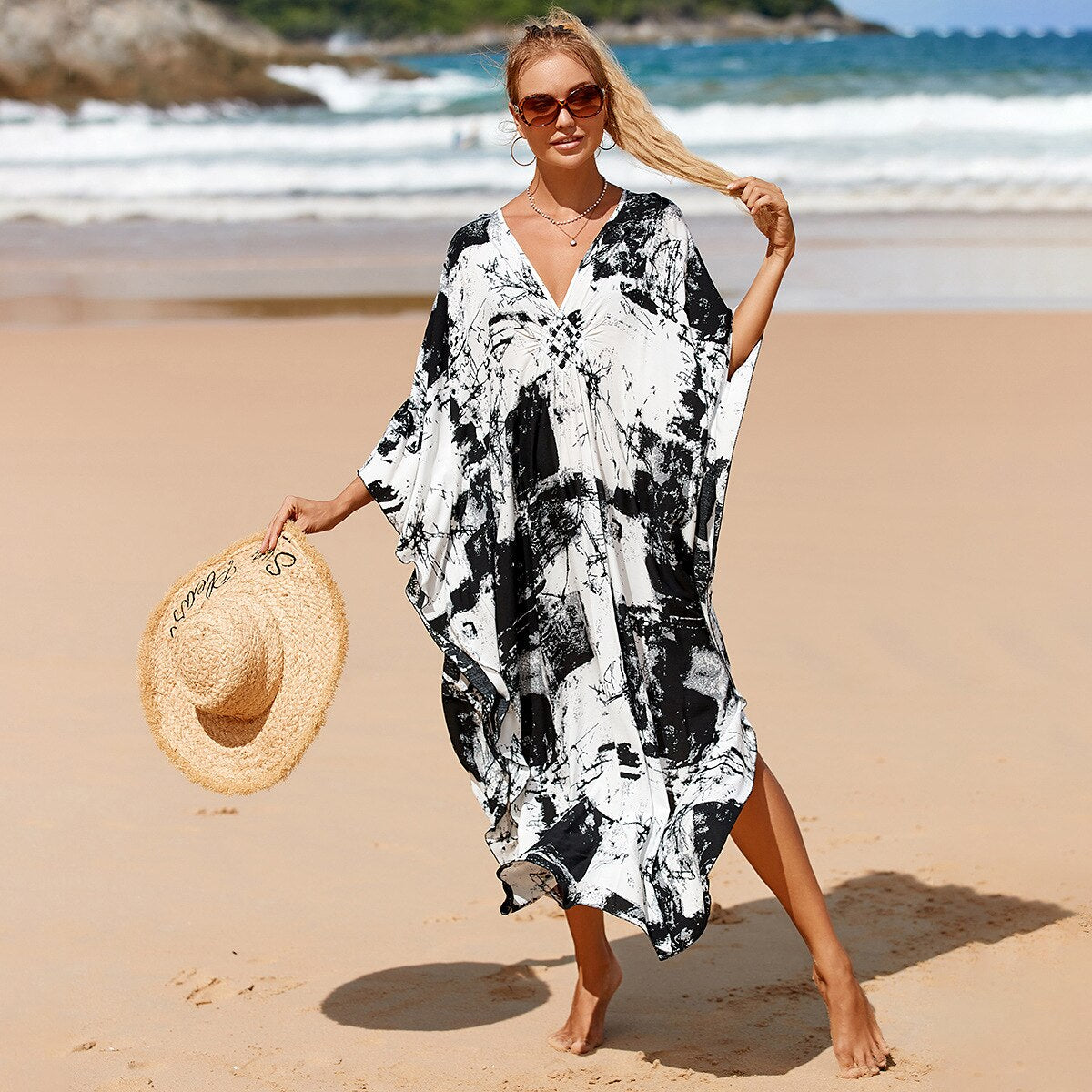 Summer One Size Print Smock Sundress Boho Dress