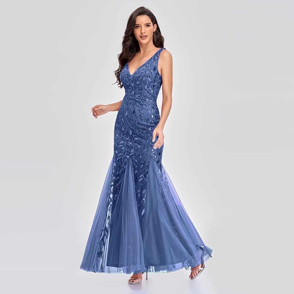 Sleeveless V-neck Tulle Sequins Cocktail Dress