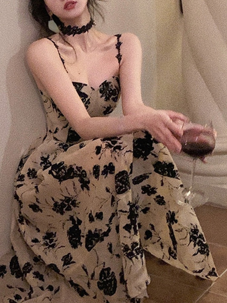 Summer Floral Strap Midi Dress