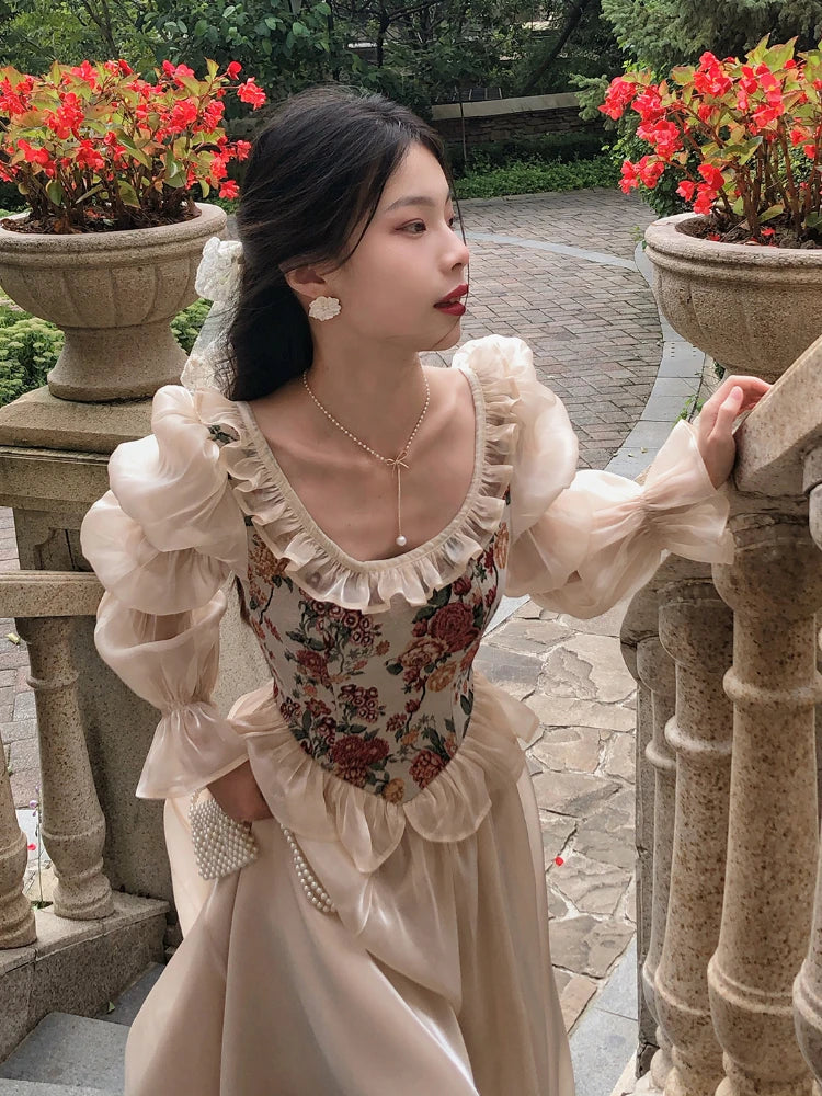 Vintage Elegant Print Floral Dress