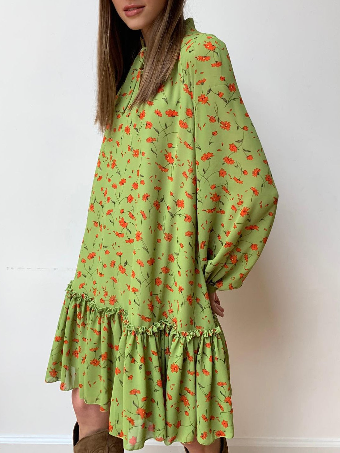 Summer Floral Print Chiffon Holiday Dress