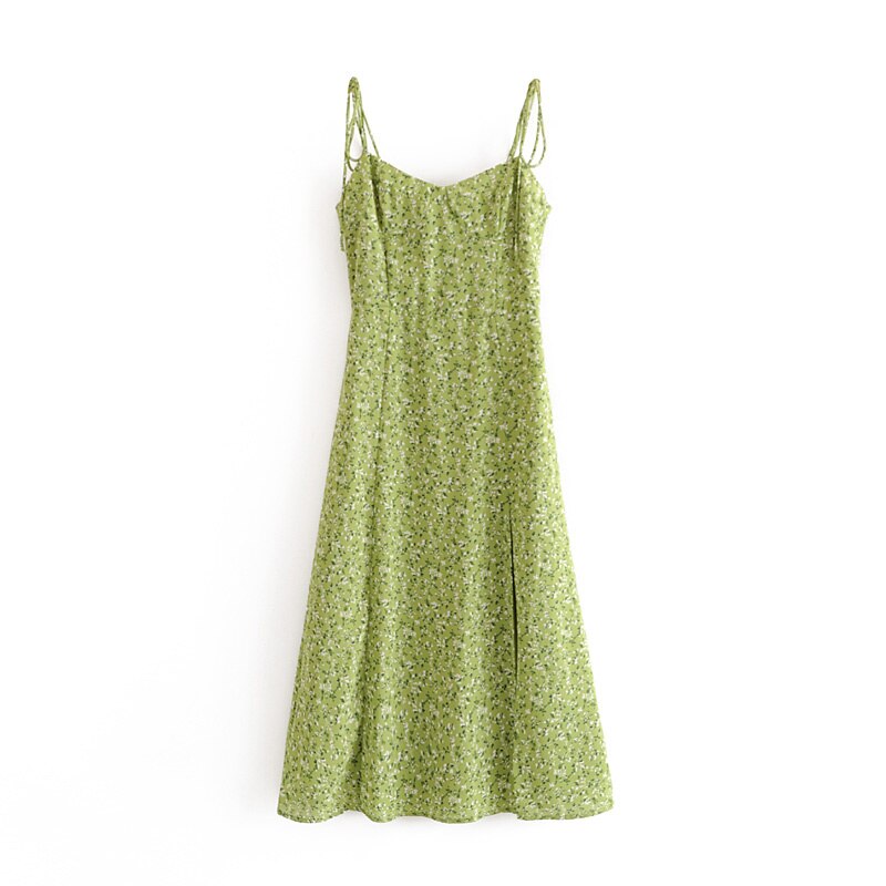 Green Floral Print Sling Dress