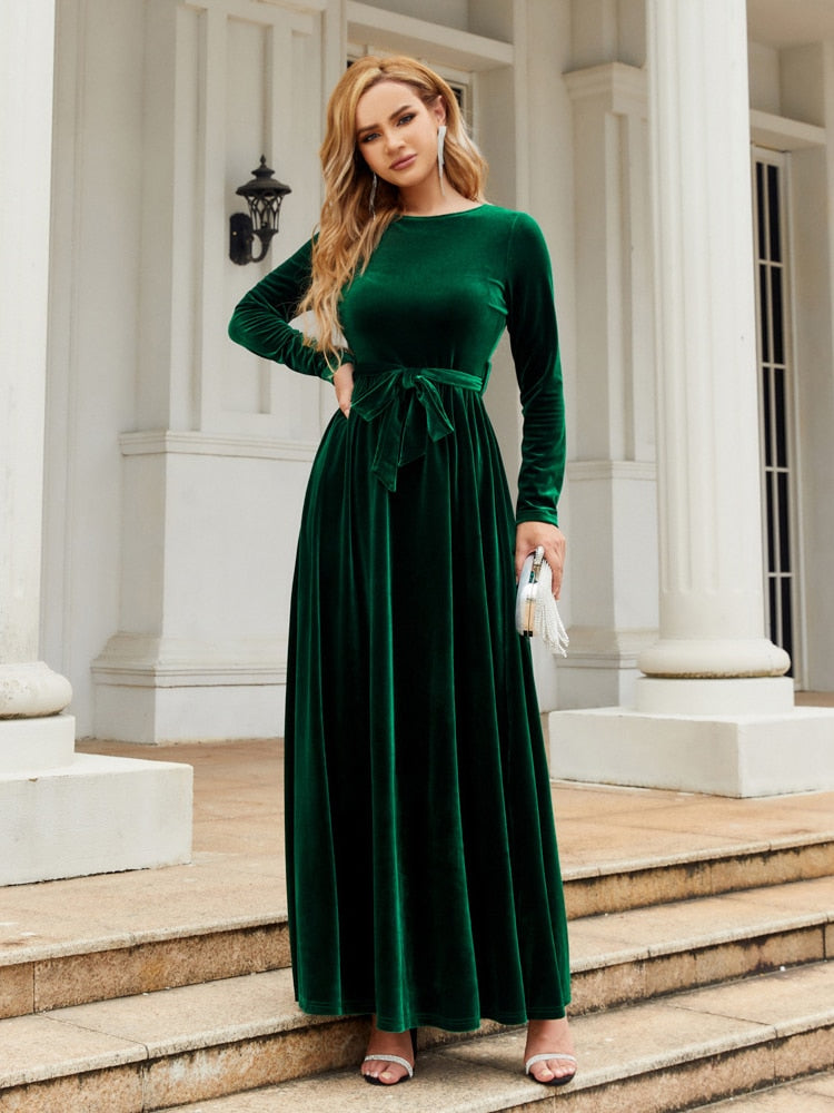 Velvet Solid Color Premium Formal Evening Vestidos Festa Luxo Rojo Maxi Dress