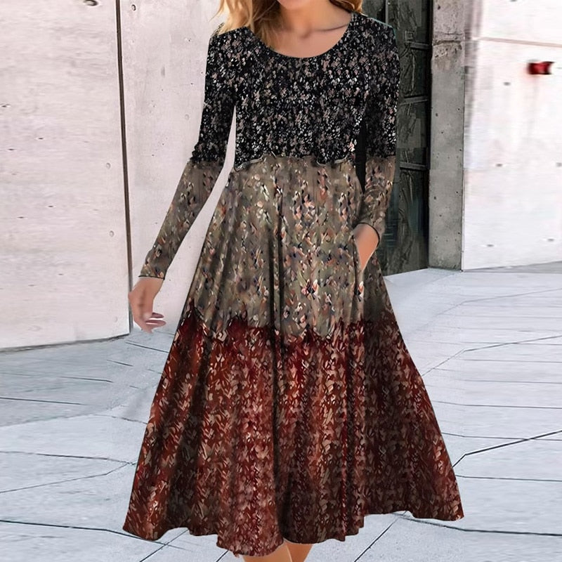 Vintage Fashion Pattern Print Boho Long Dress