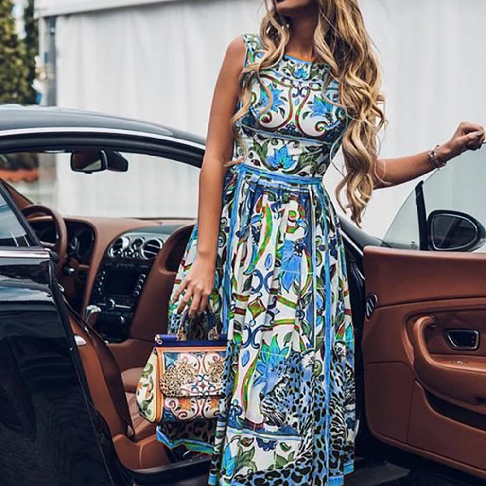 Summer Women Sundress Bohemian Floral Print Mixi Dress