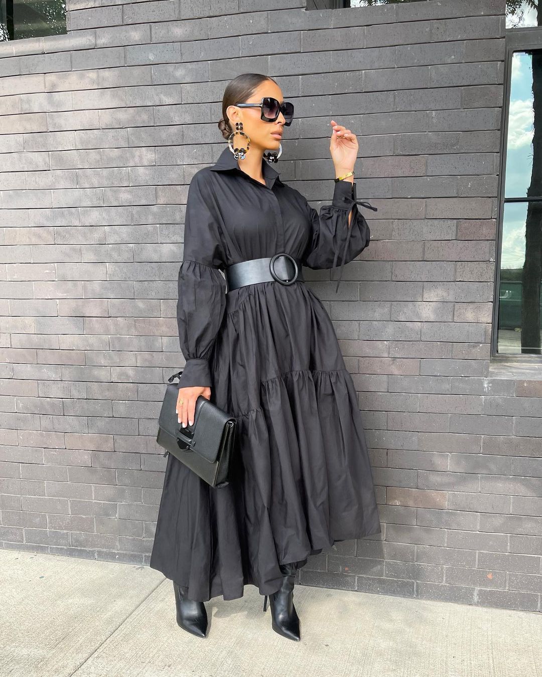 Spring Turn Down Collar Long Shirt Maxi Dress
