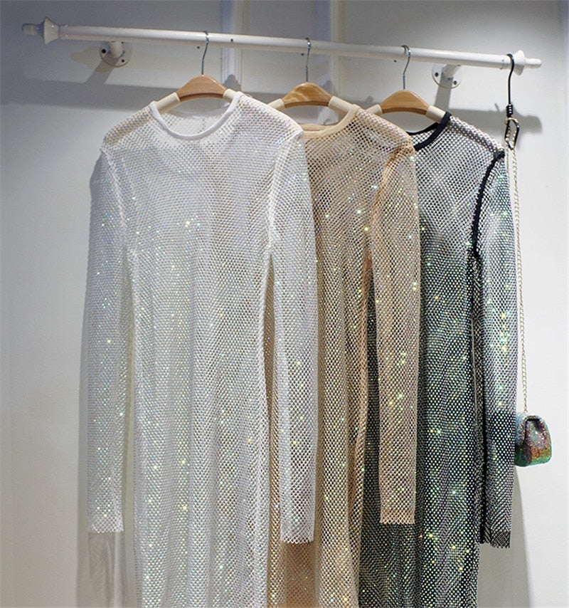 Female See Through Rhinestone Party Dress