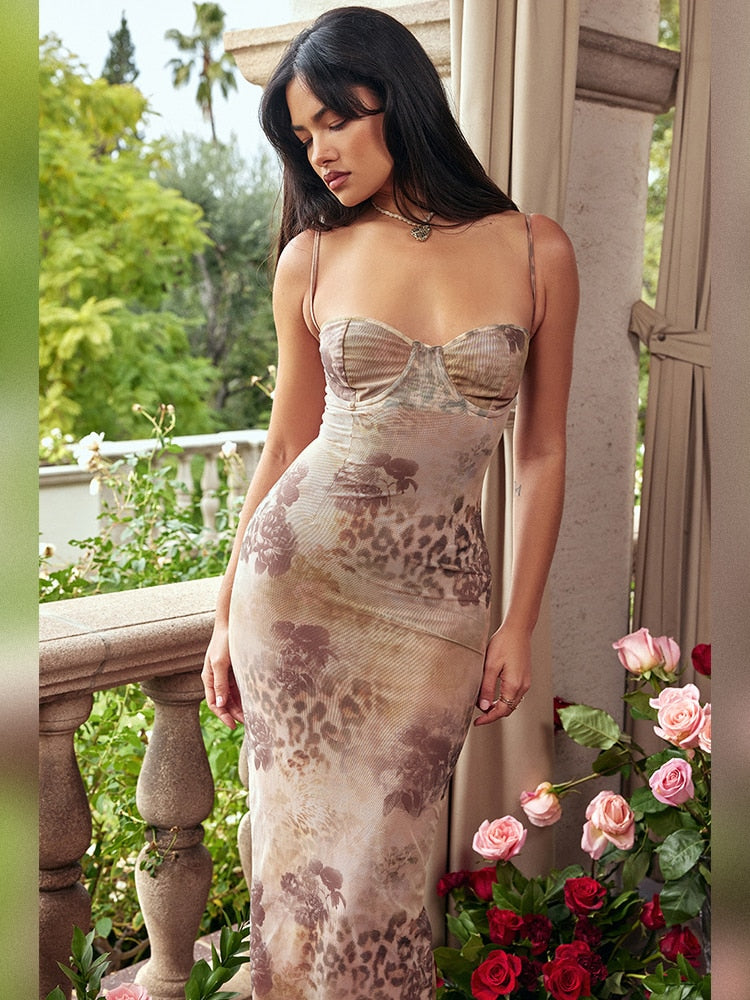 Summer Spaghetti Strap Leopard Printing Dress