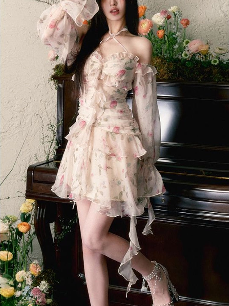 Sweet Elegant Floral Chiffon Dress