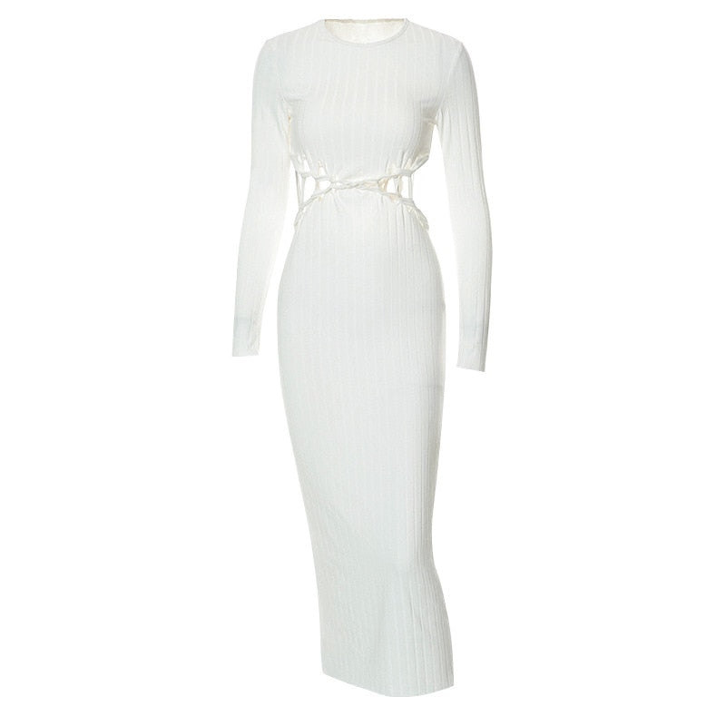 Solid Sexy Hollow Out Long Sleeve Maxi Dress